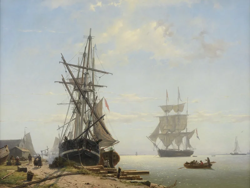 1824-Willem Antonie van Deventer - Cantiere navale con navi e operai